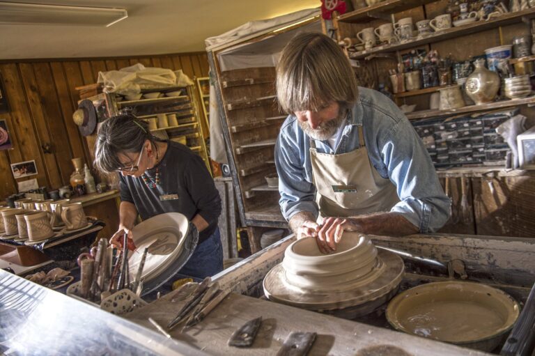 Potters John Perry and Judi Munn have created, taught and shared their unique styles of pottery at the Ozark Folk Center State Park for more than 20 years. Kirk Jordan