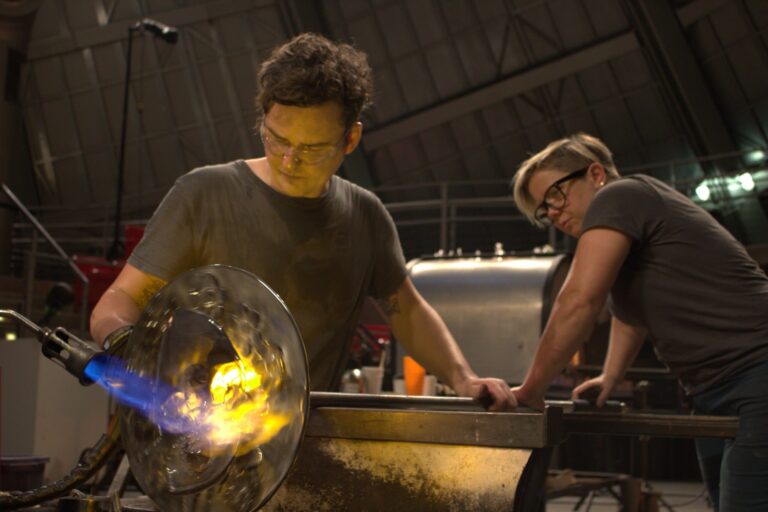 Visiting Artist Martin Janecký works in the Museum of Glass Hot Shop. Photo courtesy of Museum of Glass