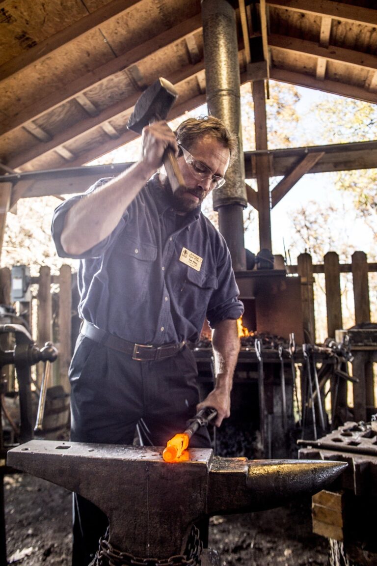 Blacksmith Sam Hibbs creates artistic forms from nature in iron. His leaves and snakes grace homes and gardens around the United States. Kirk Jordan