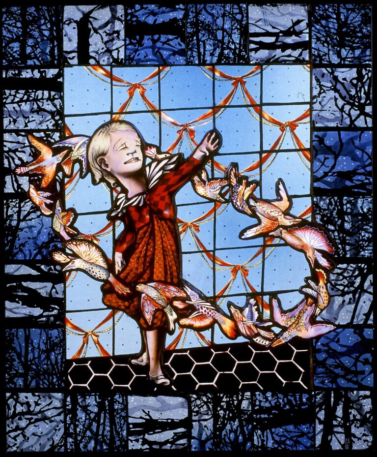Judith Schaechter, Fine Example, 2000; Stained, cut, polished and engraved glass.  Currently on display in the exhibition “Transformations: The Wasserstein Collection of Contemporary Glass” at the Museum of American Glass. Photo by Dominic Episcopo Judith Schaechter, Fine Example, 2000; Stained, cut, polished and engraved glass. Currently on display in the exhibition "Transformations: The Wasserstein Collection of Contemporary Glass" at the Museum of American Glass. Photo by Dominic Episcopo