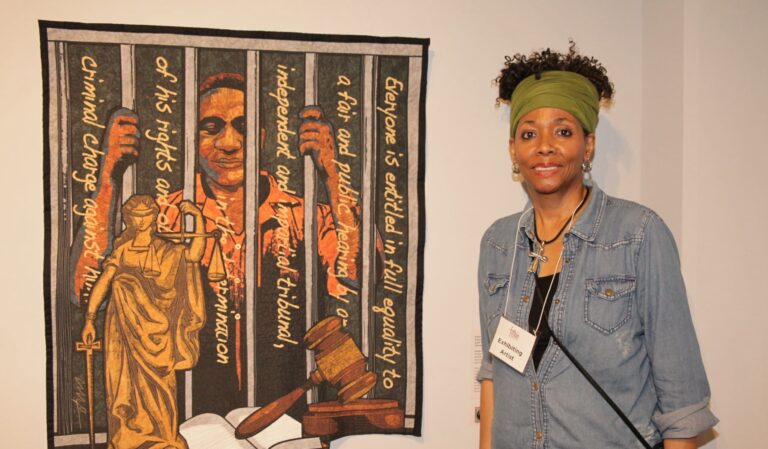 Carolyn Crump, “Waiting to Have My Say,” part of “Visioning Human Rights in the New Millennium: Quilting the World’s Conscience,” organized by Dr. Carolyn L. Mazloomi, featuring WCQN and Friends, presented by the Fitton Center for Creative Arts. Photo by T.M. Spoonster, summer 2018