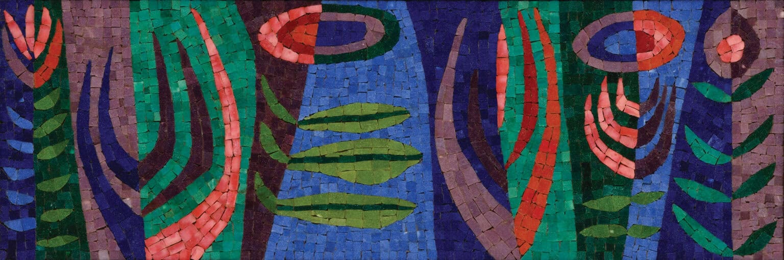 Evelyn and Jerome Ackerman, Flower Garden, glass tesserae tiles, 1958. Photo by Dario Diovisalvi, courtesy of Billings Auction.