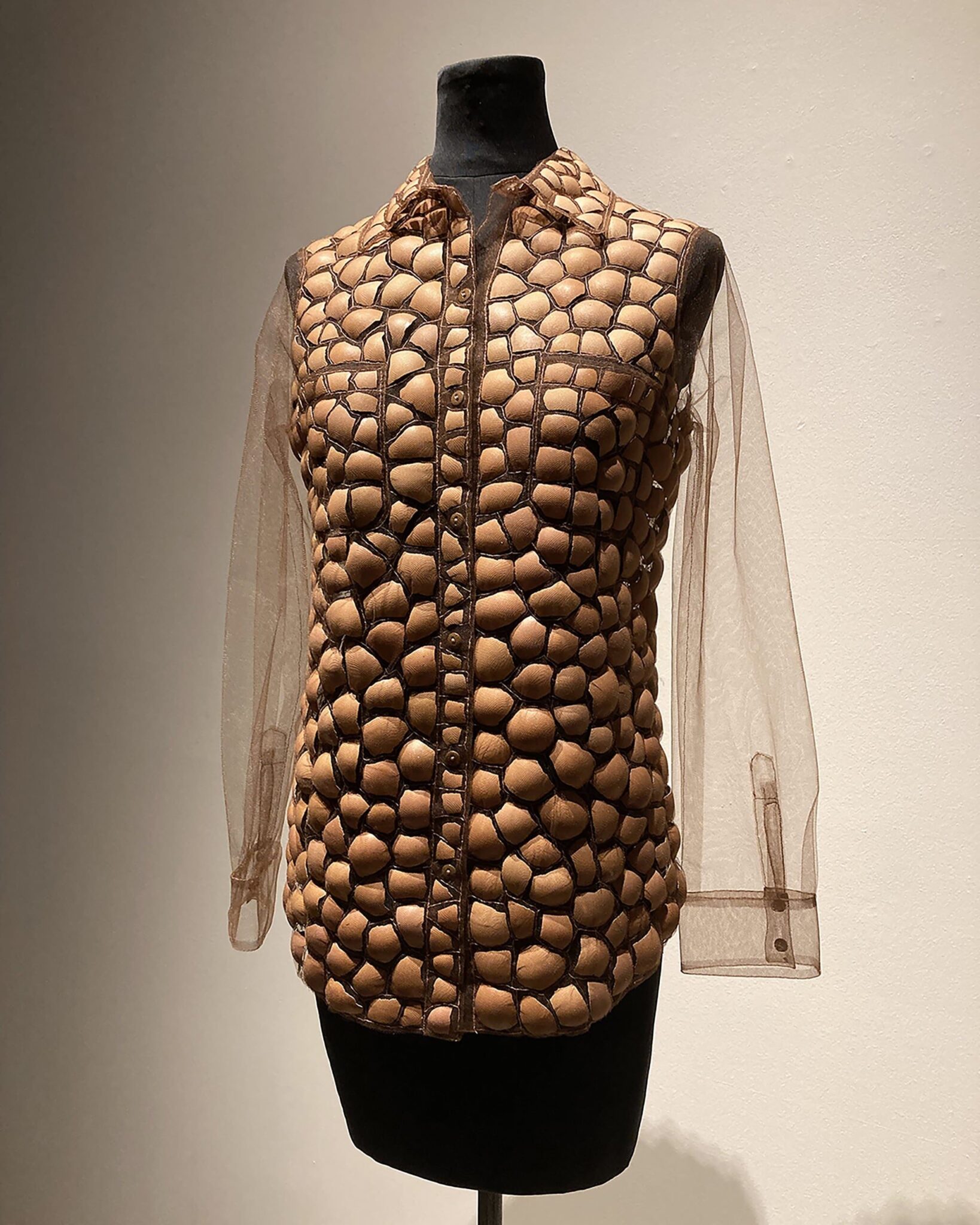 Erika Diamond, Eggshell Shirt - Business Casual, 2022, Eggshells stitched between two layers of tulle. Erika Diamond