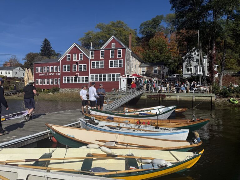 Our docks are crowded with boats and our lawn is full of happy guests during the Mighty Merrimack Rowing Race and Fall Haul Celebration, held annually in October. Participants also borrow our fleet boats, but many bring their own traditional wooden boats. Anne Bryant, righthandanne.com Our docks are crowded with boats and our lawn is full of happy guests during the Mighty Merrimack Rowing Race and Fall Haul Celebration, held annually in October. Participants also borrow our fleet boats, but many bring their own traditional wooden boats. Anne Bryant, righthandanne.com