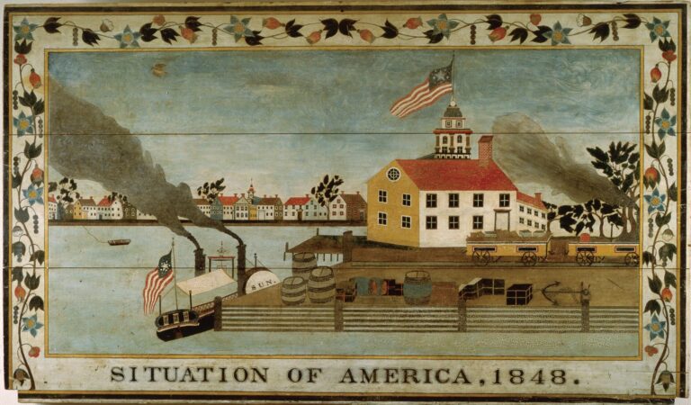 "Situation of America, 1848," New York City, 1848, oil on wood panel, 34 x 57 x 1 3/8 in., Gift of Ralph Esmerian, 2013.1.21, American Folk Art Museum