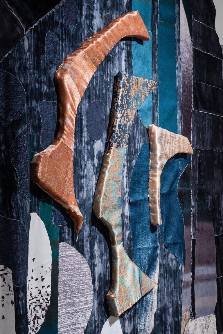 Aneesa Shami Zizzo, 7 Worlds (detail), 2020. Three-dimensional applique with Los Angeles textile industry waste, Dimensions variable. Photo: Cecily Brown. Courtesy of the artist. Aneesa Shami Zizzo, 7 Worlds (detail), 2020. Three-dimensional applique with Los Angeles textile industry waste, Dimensions variable. Photo: Cecily Brown. Courtesy of the artist.