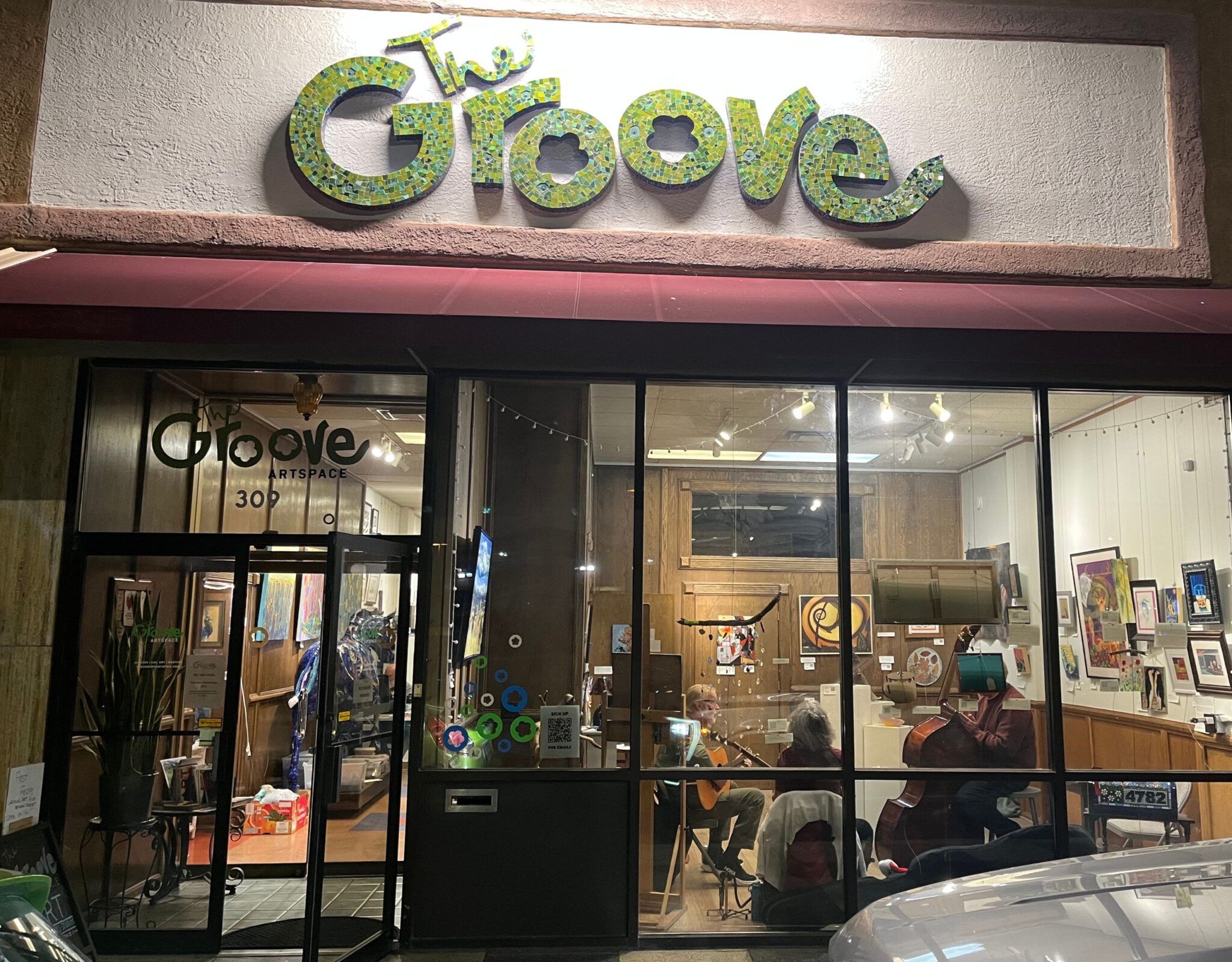 The Groove Artspace, seen on an evening when we host live music and an art opening. We are creating a vibrant creative community in downtown Albuquerque, New Mexico. Photo by Erika Harding