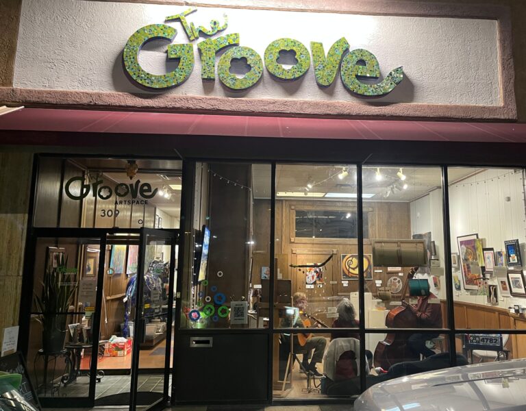 The Groove Artspace, seen on an evening when we host live music and an art opening. We are creating a vibrant creative community in downtown Albuquerque, New Mexico. Photo by Erika Harding