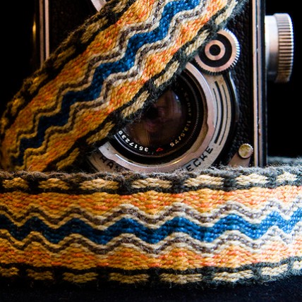 Tablet weaving as camera strap. John Mullarkey