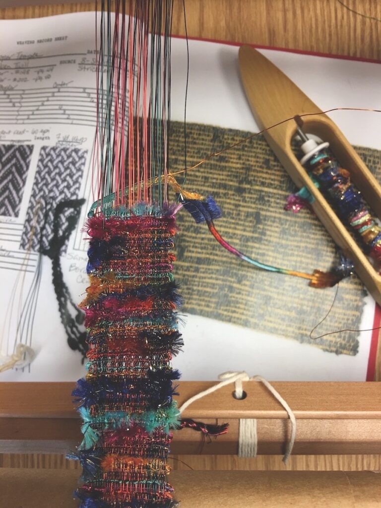 Multicolor wire loom weaving. Christine Miller