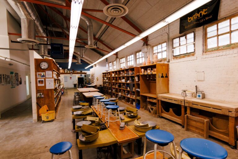 A calm moment before open studio in the Clayhouse, also home to four resident artists, many professional instructors, and a state-of-the-art kiln yard. Ceramics is the most popular among the100s of year-round courses. Workhouse is home of the Annual Clay International exhibit, now in its 16th year. Workhouse Arts Center