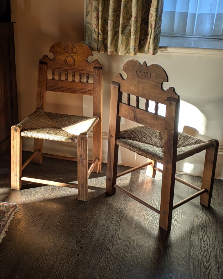 Chairs designed and constructed by Margaret (Nichols) Shurcliff. Nichols House Museum