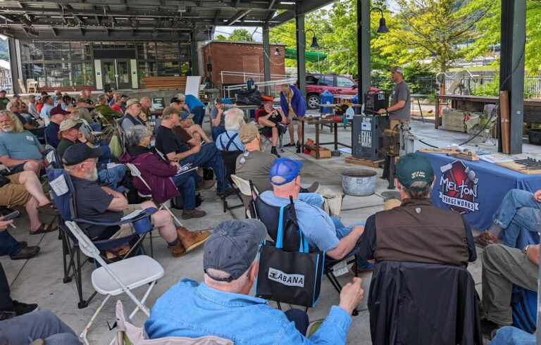 YouTuber and Forged in Fire Champion, Derek Melton, giving a demonstration on an induction forge at an ABANA Conference YouTuber and Forged in Fire Champion, Derek Melton, giving a demonstration on an induction forge at an ABANA Conference. Photo by James Davidson.