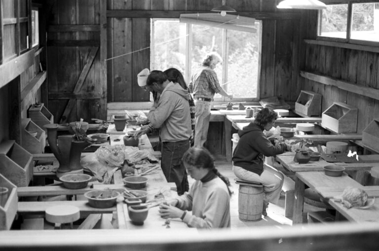 Student in the studio, Pond Farm Pottery, 1978. David Stone