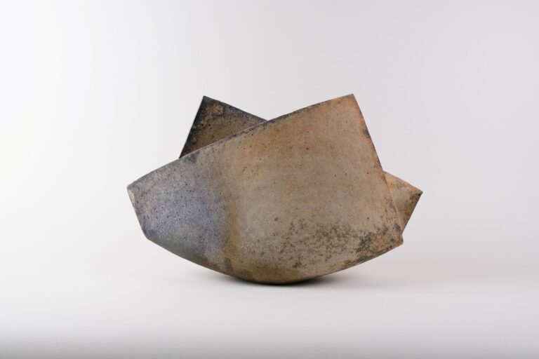 Ken Mihara, Diagonal Walled Vase. Multi fired, unglazed stoneware, c2016. Collection of Priscilla and Nelson Gibbs. AMOCA