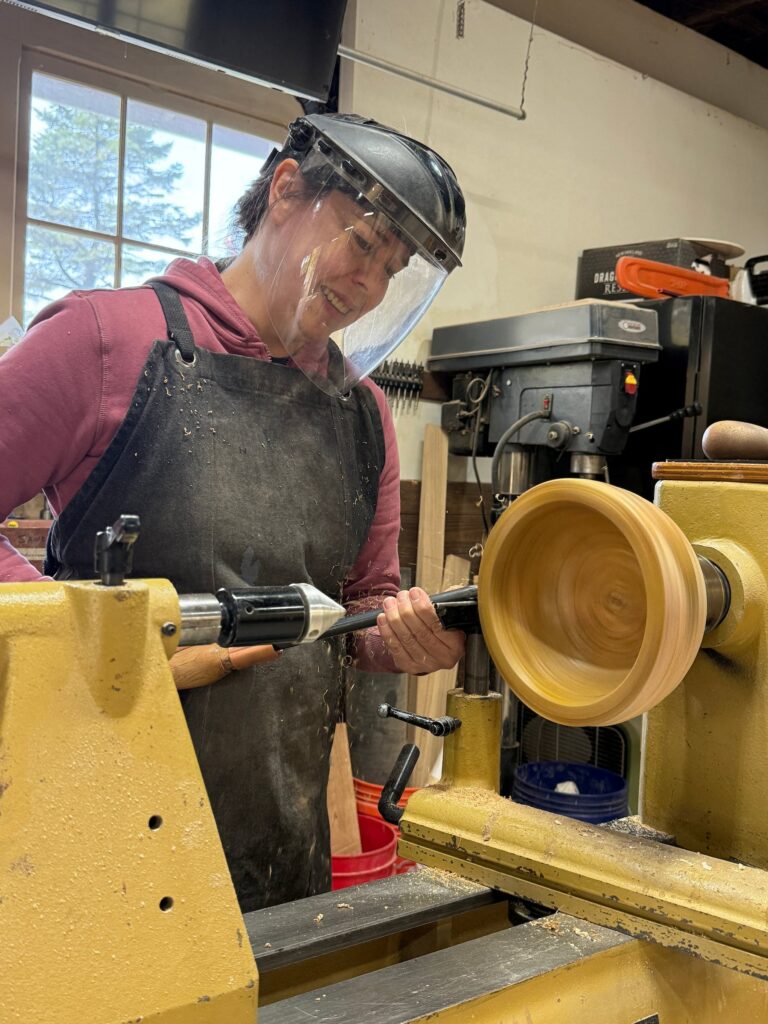 Julia Swyers in the woodturning studio. Wendy Carlson