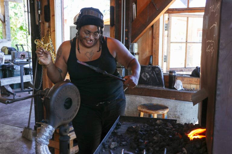 Blacksmithing at a coal forge Blacksmithing at a coal forge. North House Folk School