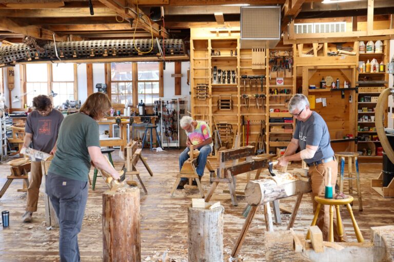 Students engaged in hand tool woodworking. North House Folk School
