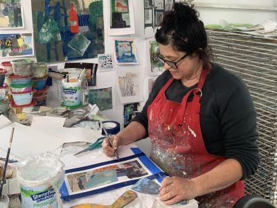 Snow Farm resident in our 2D Mixed Media studio