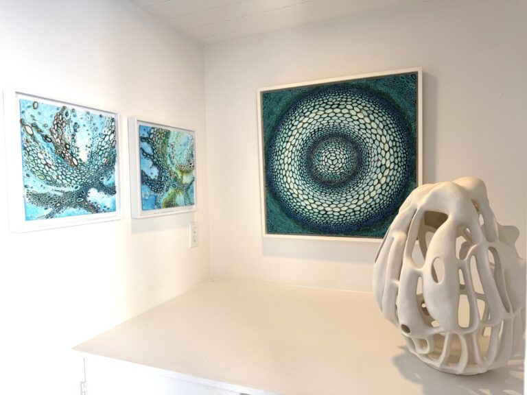 Textural mixed media works by Amy Genser and ceramics by Joan Lurie featured in WACH’s 2026 ‘Pathways’ exhibition Textural mixed media works by Amy Genser and ceramics by Joan Lurie featured in WACH's 2026 'Pathways' exhibition. Women's Art Center of The Hamptons