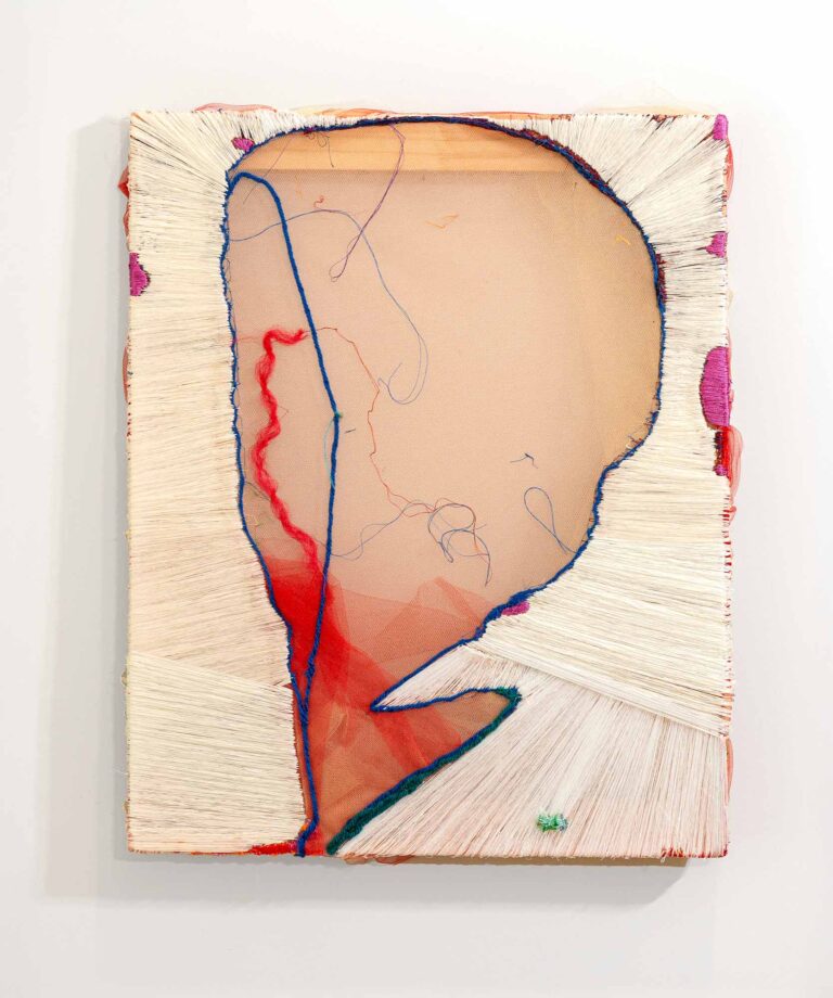 Julia Couzens | Emergent Me | 2023 | hand-embroidered thread, tulle | 19 x 16 in inches, 48.2 x 40.6 cm. PATRICIA SWEETOW GALLERY