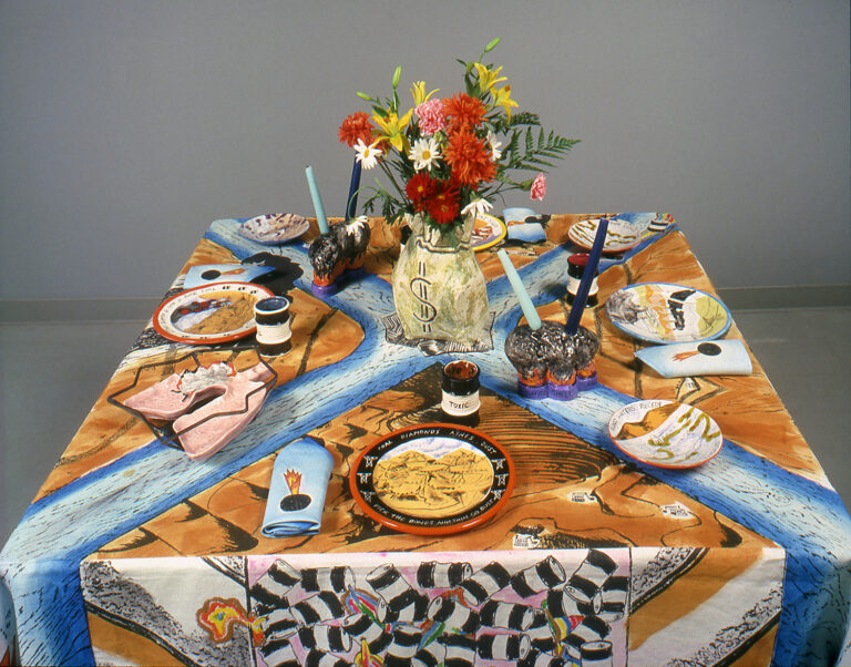 Rebecca Howland, in collaboration with FWM. “Toxicological Tablecloth,” 1984 Rebecca Howland, in collaboration with FWM. “Toxicological Tablecloth,” 1984. Photo credit: FWM Visual Archives.