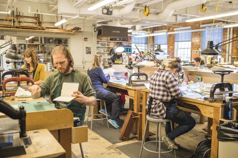 Bookbinding students at work. North Bennet Street School