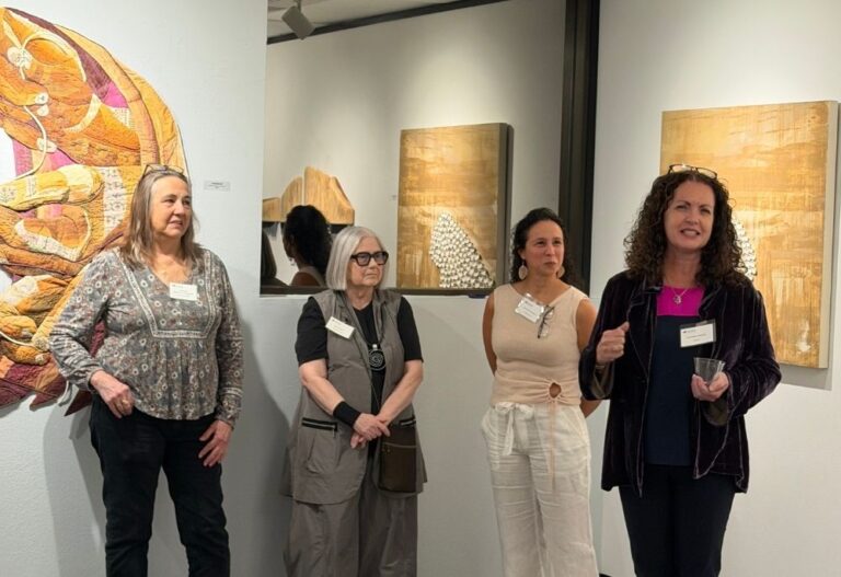 Artists Brenda J. Bunten-Schloesser, Jodi Walsh, and Jennifer Claussen with curator Annette Palmer at the opening reception Artists Brenda J. Bunten-Schloesser, Jodi Walsh, and Jennifer Claussen with curator Annette Palmer at the opening reception. The Woodlands Arts Council