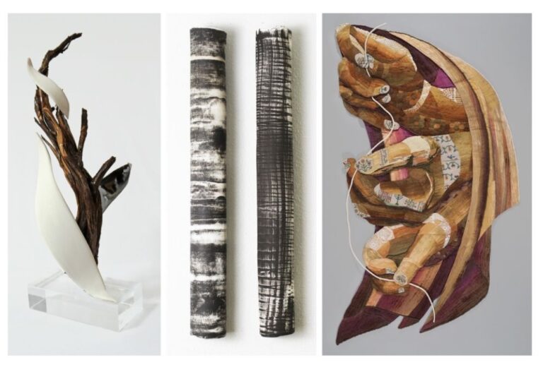 Quietly Made exhibition featuring works by Jennifer Claussen, Jodi Walsh, and Brenda J. Bunten-Schloesser. Photo credit: Jennifer Claussen, Jodi Walsh, and Brenda J. Bunten-Schloesser