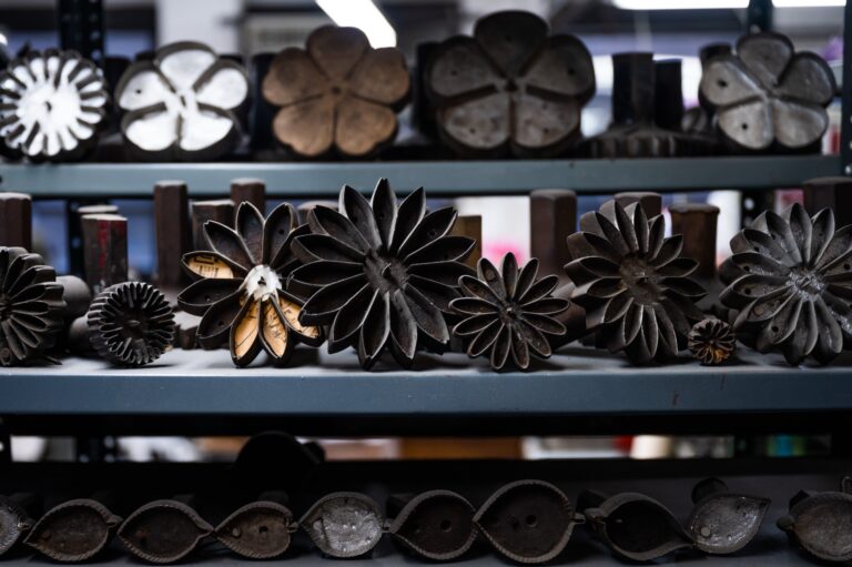 Vintage flower dies and tools used to create handcrafted fabric flowers at M&S Schmalberg since 1916. M&S Schmalberg