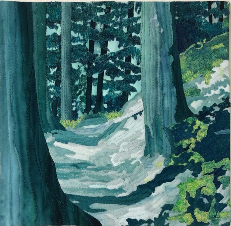 Gorge Life Quilted Art Show: Gorge Trails I: Falls Creek Falls by Kathleen Roulet. Beyond the Block