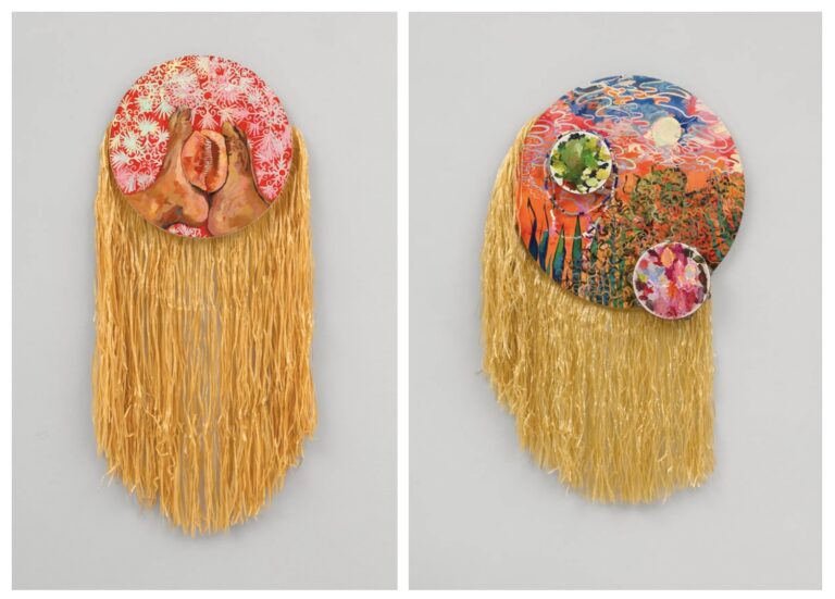 Left: Alberta Whittle, Incantation II, 2025. Right: Alberta Whittle, Amongst the Sargassum, We Look Through the Water to the Heavens, 2025. Courtesy of Nicola Vassel Gallery