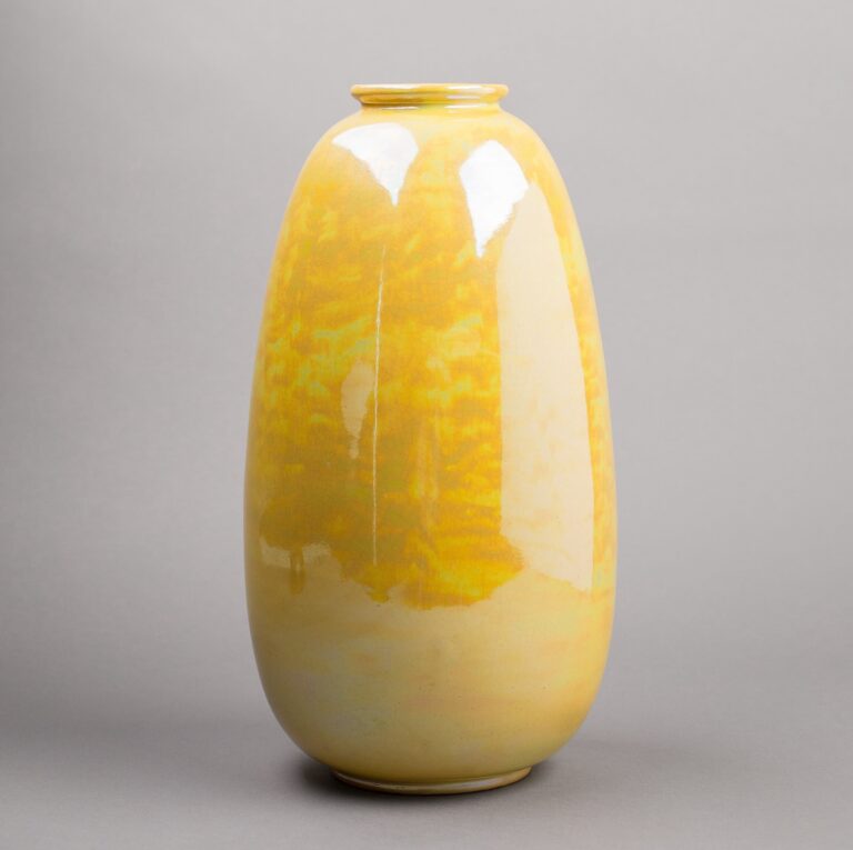 Vase, No. 583, c. 1919-1924, Cowan Pottery Studio (1912-1931), designed by Reginald Guy Cowan (1884-1957), Cast Stoneware, 2013.2.2 Vase, No. 583, c. 1919-1924, Cowan Pottery Studio (1912-1931), designed by Reginald Guy Cowan (1884-1957), Cast Stoneware, 2013.2.2. Photograph Provided by Rocky River Public Library and Cowan Pottery Museum