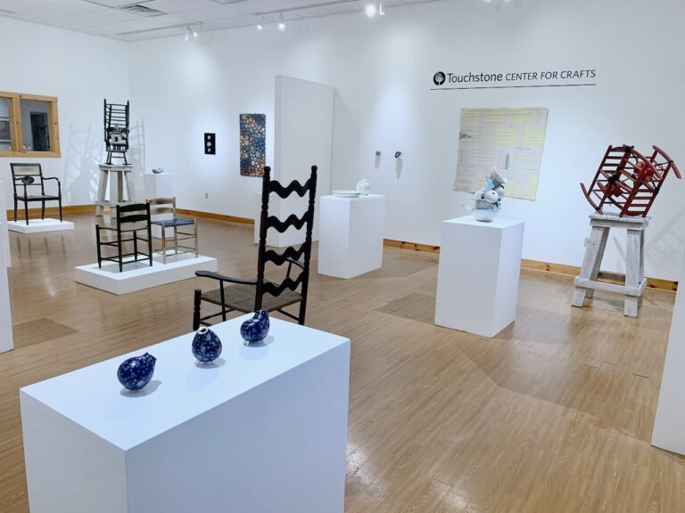 Gallery view of AMERICA 250: CRAFT TODAY at the Bea Campbell Gallery at Touchstone Center for Crafts Gallery view of AMERICA 250: CRAFT TODAY at the Bea Campbell Gallery at Touchstone Center for Crafts. Presented in conjunction with Handwork 2026, the exhibition brings together contemporary craft artists from across the nation in a juried exhibition exploring material, process, and form. Photo courtesy of Touchstone Center for Crafts, Farmington, PA.