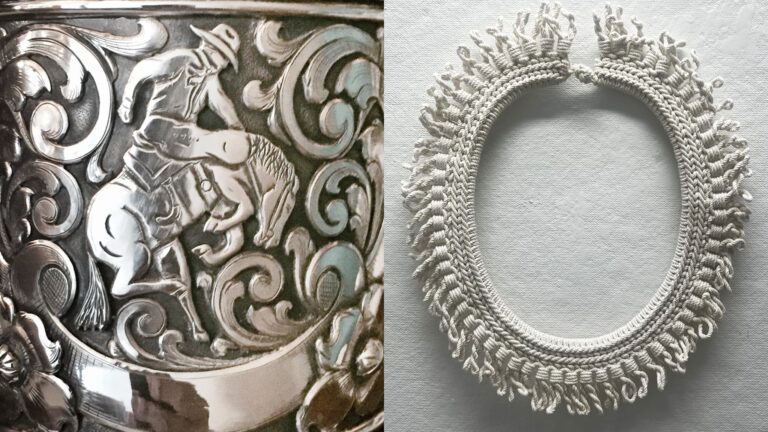 Left: Beau Compton, Cowboy Stein detail. Right: Marques Hanalei Marzan, Pu’lei series. Courtesy of the artists