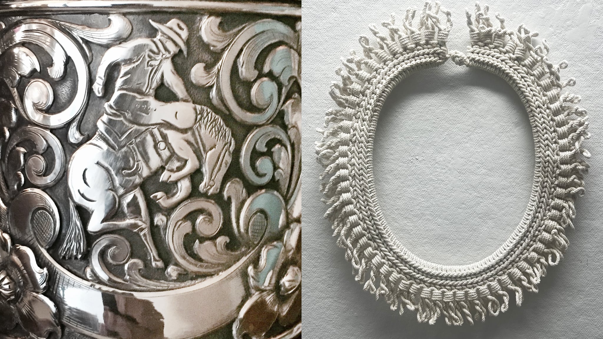 Left: Beau Compton, Cowboy Stein detail. Right: Marques Hanalei Marzan, Pu’lei series. Courtesy of the artists