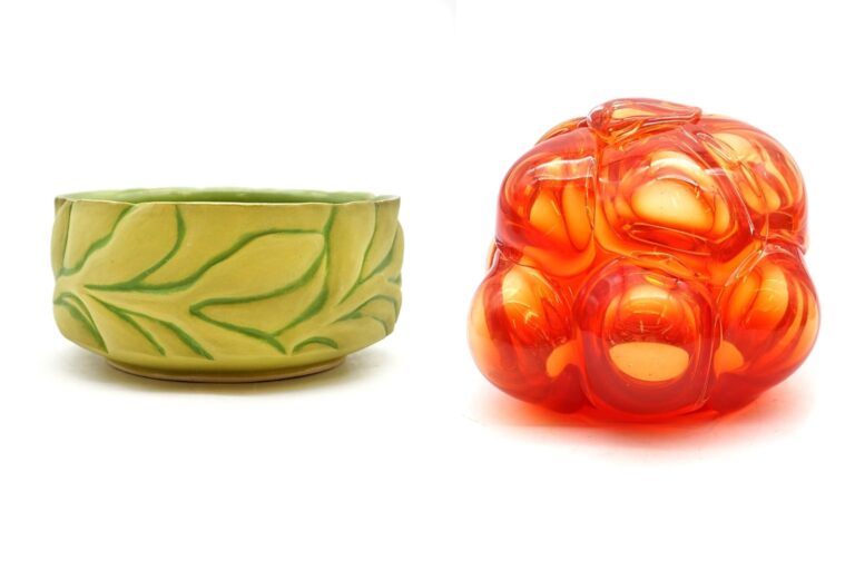 Left: Cup by Erin Drake; Right: Work by Tyler Suter. Photo by Belger Arts