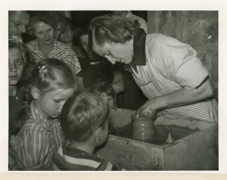 Mary Scheier demonstrating at the 1949 Fair. Unknown photographer, 1949