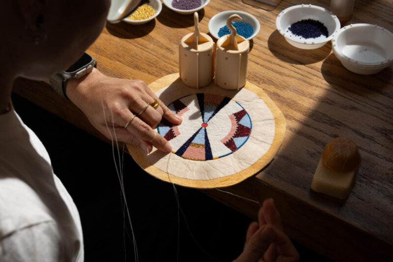 Jamie Okuma in residency at The New School, Parsons MFA Textiles Program, Photo by Jason Greenberg