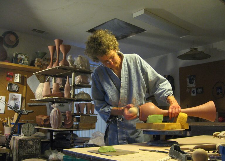San Diego ceramist Ellen Fager working in her studio. Ellen Fager
