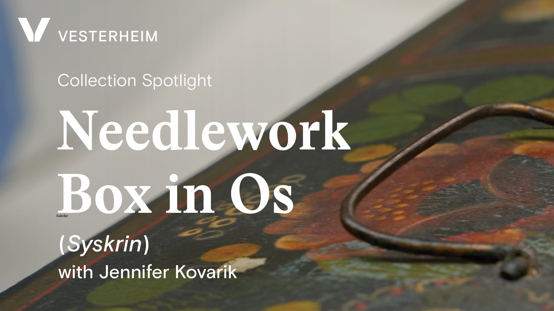 Vesterheim collection 1988.037.002 – needlework box with Os-style rosemaling. Vesterheim Norwegian-American Museum