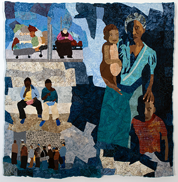 Marion Coleman, Living in the Shadows, 2016, commercial cotton, cotton batting; machine appliquéd and quilted, 50 x 50 inches | 127 x 127 cm Marion Coleman, Living in the Shadows, 2016, commercial cotton, cotton batting; machine appliquéd and quilted, 50 x 50 inches | 127 x 127 cm. Courtesy of Claire Oliver Gallery