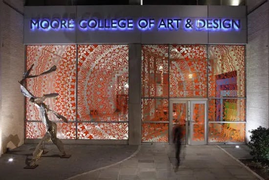View of the entrance at Moore College of Art & Design View of the entrance at Moore College of Art & Design. Courtesy of Moore College of Art & Design
