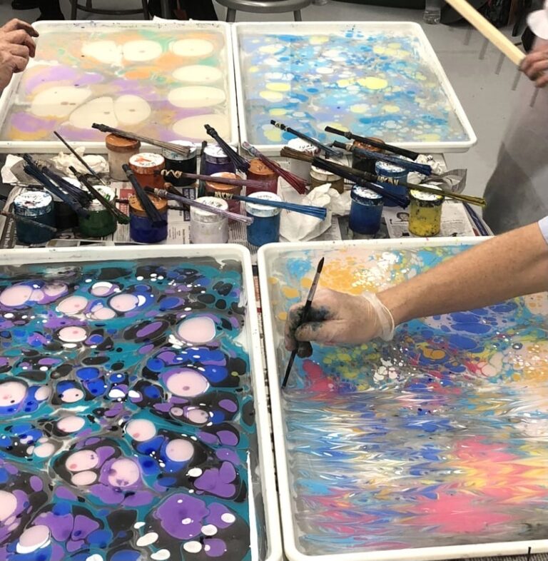 Marbling with Acrylics on Papers and Silk Scarves. P. Wertheim