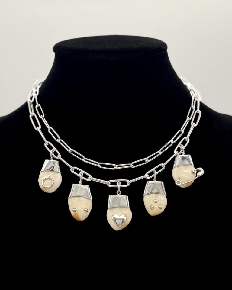 Carly Feddersen, “Heart of Chrome”, 2026 Sterling silver, elk ivory Carly Feddersen, "Heart of Chrome", 2026 Sterling silver, elk ivory. Courtesy of the Artist