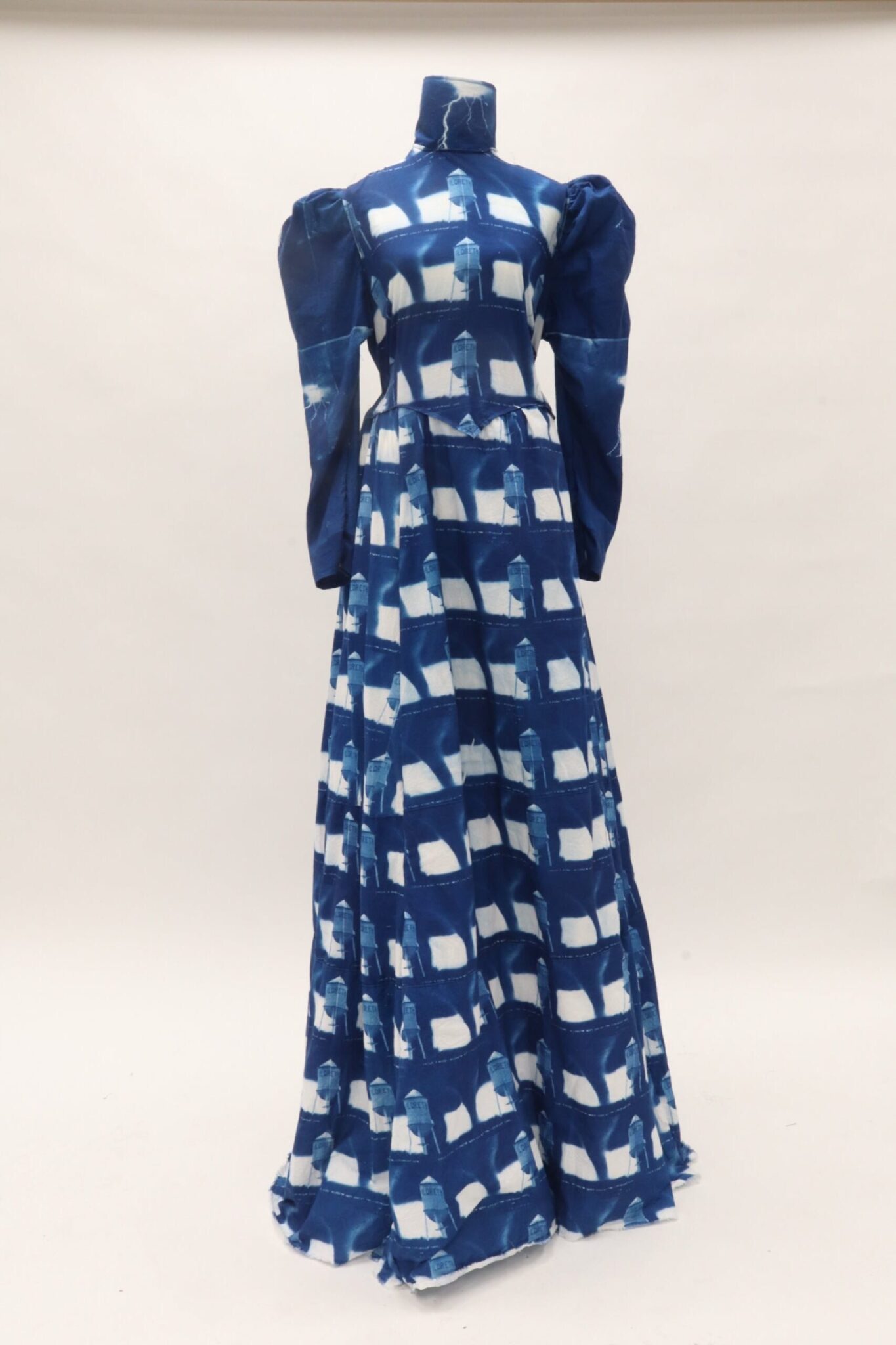 This image features a cyanotype dress created by Shane Booth entitled "Cyclone in June". Courtesy of Shane Booth