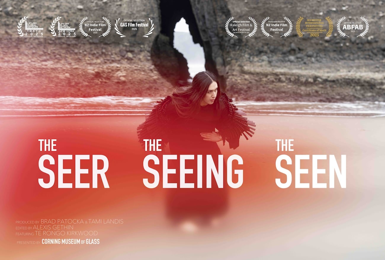 Te Rongo Kirkwood | The Seer, The Seeing, The Seen | Rakow Commission 2024 poster. Corning Museum of Glass