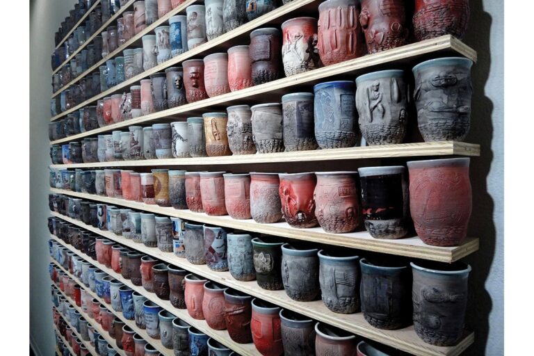A ceramic installation titled 416 of Thousands (2016) by Gulf War veteran artist Ehren Tool. Ehren Tool
