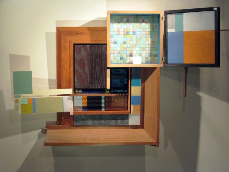 “Sun Salutation 2” by Matthew X. Curry. Wood and mixed-media collage "Sun Salutation 2" by Matthew X. Curry. Wood and mixed-media collage