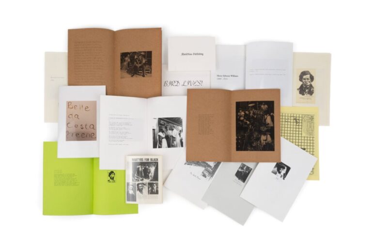 Yusuf Hassan, Black Mass Publishing Box Set, 2025, Dimensions variable, Courtesy of the Cynthia Sears Artists’ Books Collection Yusuf Hassan, Black Mass Publishing Box Set, 2025, Dimensions variable, Courtesy of the Cynthia Sears Artists’ Books Collection, Photo by Laura Zander